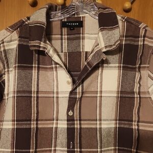 PacSun Men's Brown and Cream Plaid Shirt